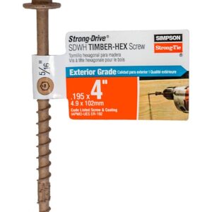 Simpson Strong-Tie Strong-Drive SDWH SDWH19400DB-RP1 Timber Screw, 4 in L, Coarse Thread, Large Hex Washer Head