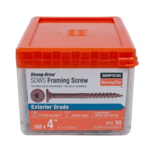 Simpson Strong-Tie Strong-Drive SDWS SDWS16400QR50 Framing Screw, 4 in L, Serrated Thread, Low-Profile Head, 50