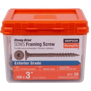 Simpson Strong-Tie SDWS16300QR50 Exterior Wood Screw, #8 Thread, 3 in L, Serrated Thread, Low Profile Head, Steel