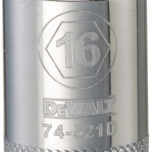 DEWALT DWMT74521OSP Hand Socket, 16 mm Socket, 3/8 in Drive, 12-Point, Vanadium Steel, Polished Chrome