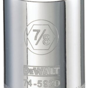 DEWALT DWMT74592OSP Drive Socket, 7/8 in Socket, 1/2 in Drive, 12-Point, Steel, Polished Chrome Vanadium