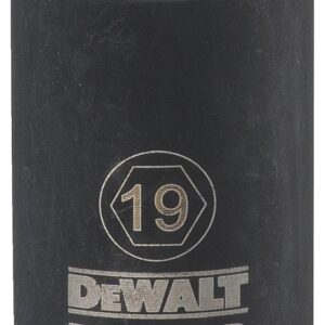 DEWALT DWMT75109OSP Deep Impact Socket, 19 mm Socket, 1/2 in Drive, 6-Point, Steel, Black Oxide