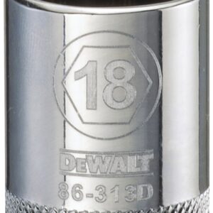 DEWALT DWMT86313OSP Hand Socket, 18 mm Socket, 3/8 in Drive, 6-Point, Vanadium Steel, Polished Chrome
