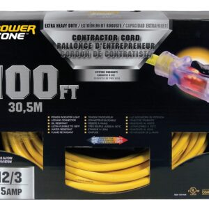 PowerZone ORP511835 Contractor Cord, 12 AWG Cable, 100 ft L, 15 A, 125 V, Yellow