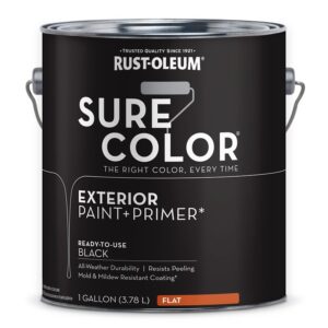 Rust-Oleum Sure Color 394669 Exterior Paint and Primer, Water, Flat, Black, 1 gal Can, 400 sq-ft/gal Coverage Area