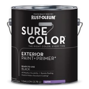 Rust-Oleum Sure Color 394677 Exterior Paint and Primer, Water, Satin, Black, 1 gal Can, 400 sq-ft/gal Coverage Area