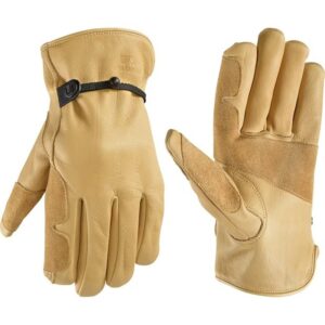 Wells Lamont 1140-L Gloves, Men's, L, Keystone Thumb, Adjustable Wrist, Ball and Tape Cuff, Cowhide Leather, Brown/Tan