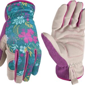 Wells Lamont 7753-M Gloves, High-Dexterity, Slip-On, Women's, M, Elastic Cuff, Leather/Spandex/Terry cloth, Multi-Color