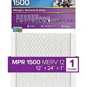 Filtrete 2020-4 Air Filter, 24 in L, 12 in W, 12 MERV, 1500 MPR, For: Air Conditioner, Furnace and HVAC System
