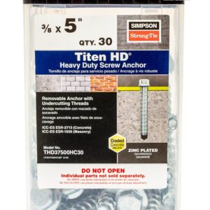 Simpson Strong-Tie Titen HD THD37500HC30 Heavy-Duty Screw Anchor, 3/8 in Dia, 5 in L, Carbon Steel, Zinc Plated