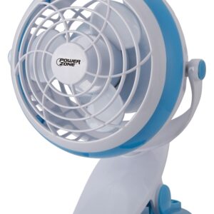 PowerZone QT-U409-D Desk and Clip-On Fan, 5 VDC, 4 in Dia Blade, 3-Blade, 1-Speed, 48 in L Cord