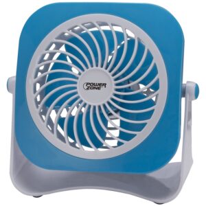 PowerZone QT-U403B Tabletop Fan, 5 VDC, 4 in Dia Blade, 5-Blade, 2-Speed, 48 in L Cord, White/Blue OR White/Red