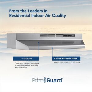 Broan F40000 Series F4036SF Under-Cabinet Range Hood, 230 cfm, 2850 rpm Fan, Convertible Vent, 36 in W, 17-1/2 in D