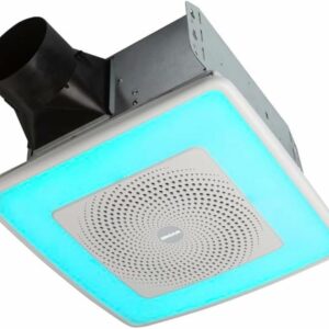NuTone ChromaComfort SPK110RGBL Exhaust Fan With Speaker, 0.4 A, 120 V, 110 cfm Air, 1.5 sones, LED Lamp, White