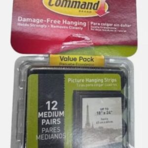 Command 17204BLK-12ES Medium Picture Hanging Strip, 3/4 in W, 2-3/4 in L, Foam Backing, Black, 3 lb