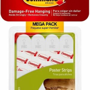 Command 17024-136ES Small Poster Strip, 5/8 in W, 1.813 in L, Foam Backing, White, 1 lb