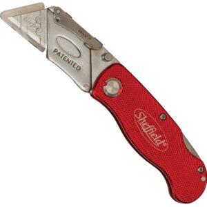 Sheffield 12614 Utility Knife, 2-1/2 in L Blade, Stainless Steel Blade, Straight Handle, Red Handle
