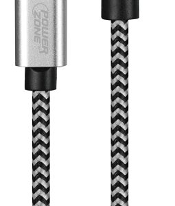 PowerZone KL-029X-2M-MICRO Micro Charging Cable, Micro USB, USB, Black/White Sheath, 6 ft L