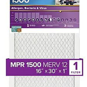 Filtrete 2027DC-4 Air Filter, 30 in L, 16 in W, 12 MERV, 1500 MPR, For: Air Conditioner, Furnace and HVAC System