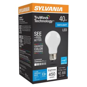 Sylvania 40725 LED Bulb, General Purpose, 450 Lumens, 5.5 W, A19 Lamp, E26 Lamp Base, Dimmable, Daylight