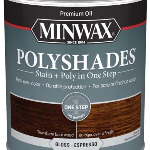 Minwax PolyShades 614970444 Waterbased Polyurethane Stain, Gloss, Liquid, Espresso, 1 qt