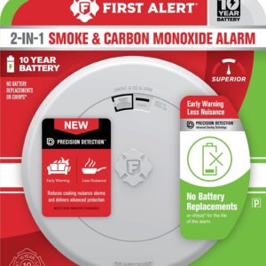 First Alert 1046796 Smoke and Carbon Monoxide Alarm with Slim Profile Design, Electrochemical, Photoelectric Sensor
