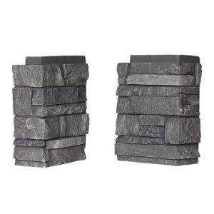 DuraKwik Stone 308VAC Siding Corner, 13 in L, 10 in W, 4 in Thick, Interlocking Edge, Ledgestone Profile, Volcano Ash