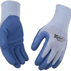 Kinco 1791-M Coated Gloves, Men's, M, 7 to 8 in L, Knit Wrist Cuff, Latex Coating, Cotton/Polyester, Blue/Gray