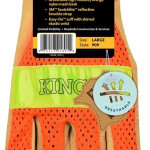 Kinco 909-XL Gloves, Men's, XL, Keystone Thumb, Shirred Elastic Cuff, Nylon/Polyester, High-Visibility Orange