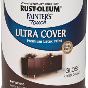 Rust-Oleum 1977502 Enamel Paint, Water, Gloss, Kona Brown, 1 qt, Can, 120 sq-ft Coverage Area