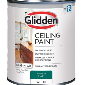 Glidden Grab-N-Go 2070T/04 Ceiling Paint, Flat, White, 1 qt, Resists: Spatter, Latex Base