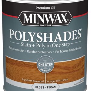 Minwax 61420444 Waterbased Polyurethane Stain, Oil, Water Base, Pecan, Gloss, 1 qt Can, 0.9 Specific Gravity