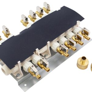 Apollo 6907912CP Manifold System, 14 in OAL, 2-Inlet, 3/4 in Inlet, 12-Outlet, 1/2 in Outlet, Brass, 160 psi Pressure