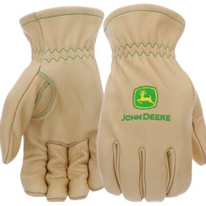 John Deere JD84013-L Work Gloves, Men's, L, Shirred Elastic Cuff, Cowhide Leather