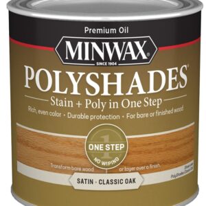 Minwax 213704444 Waterbased Polyurethane Stain, Satin, Liquid, Classic Oak, 0.5 pt, Can