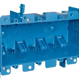 Carlon B468R Outlet Box, 4 -Gang, PVC, Blue, Clamp Mounting