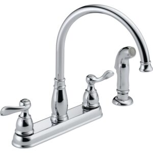Delta Windemere Series 21996LF Kitchen Faucet with Side Sprayer, 1.8 gpm, 2-Handle, Plastic, Chrome Plated, Deck