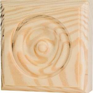 Waddell RTB35 Trim Block, 3-3/4 in H, 3-3/4 in W, Rosette Pattern, Pine Wood