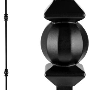 Nuvo Iron SQI2BS Double Ball and Sphere Stair Baluster, 44 in H, 1/2 in W, Square, Steel, Black