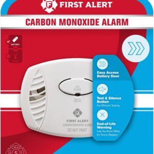 First Alert 1039718 Carbon Monoxide Alarm, 85 dB, Alarm: Audio, Electrochemical Sensor, White