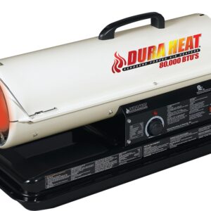 Dura Heat DFA80T/75T Kero Forced Air Heater with Thermostat, 5 gal Fuel Tank, Kerosene, 80000 Btu, White