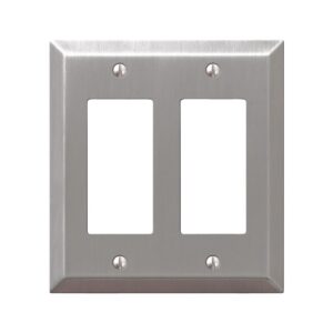 AmerTac Century Series 163RRBN Wallplate, Double Rocker, 4-15/16 in L, 4-9/16 in W, 2-Gang, Steel, Brushed Nickel