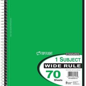 Top Flight WB70PF Series 4510816 Wide Rule Notebook, Micro-Perforated Sheet, 70-Sheet, Wirebound Binding