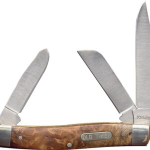 Old Timer 8OTW Folding Pocket Knife, Clip Point, Sheep Foot and Spey with Nail Pull Blade, 6.9 in OAL, Wood Handle