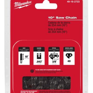 Milwaukee 49-16-2723 Chainsaw Chain, Pole Saw Chain, 10 in L Bar, 0.043 in Gauge, 3/8 in TPI/Pitch, 40-Link