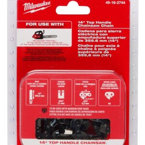 Milwaukee 49-16-2744 Chainsaw Chain, Low Kickback Chain, 14 in L Bar, 0.043 in Gauge, 0.325 in TPI/Pitch, 59 -Link