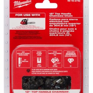 Milwaukee 49-16-2742 Chainsaw Chain, Low Kickback Chain, 12 in L Bar, 0.043 in Gauge, 0.325 in TPI/Pitch, 51 -Link