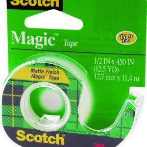 Scotch Magic 104 Office Tape, 450 in L, 1/2 in W, Plastic Backing