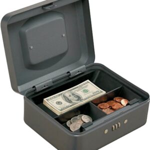 ProSource TS0037 Cash Box, 7-7/8 L x 6-1/4 W x 3-1/2 H in Exterior, Steel, Combination Lock, 3-Compartment