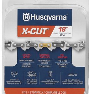 Husqvarna X-CUT S93G 597469562 Chainsaw Chain, Semi Chisel Chain, 18 in L Bar, 0.05 ga Gauge, 3/8 in TPI/Pitch
